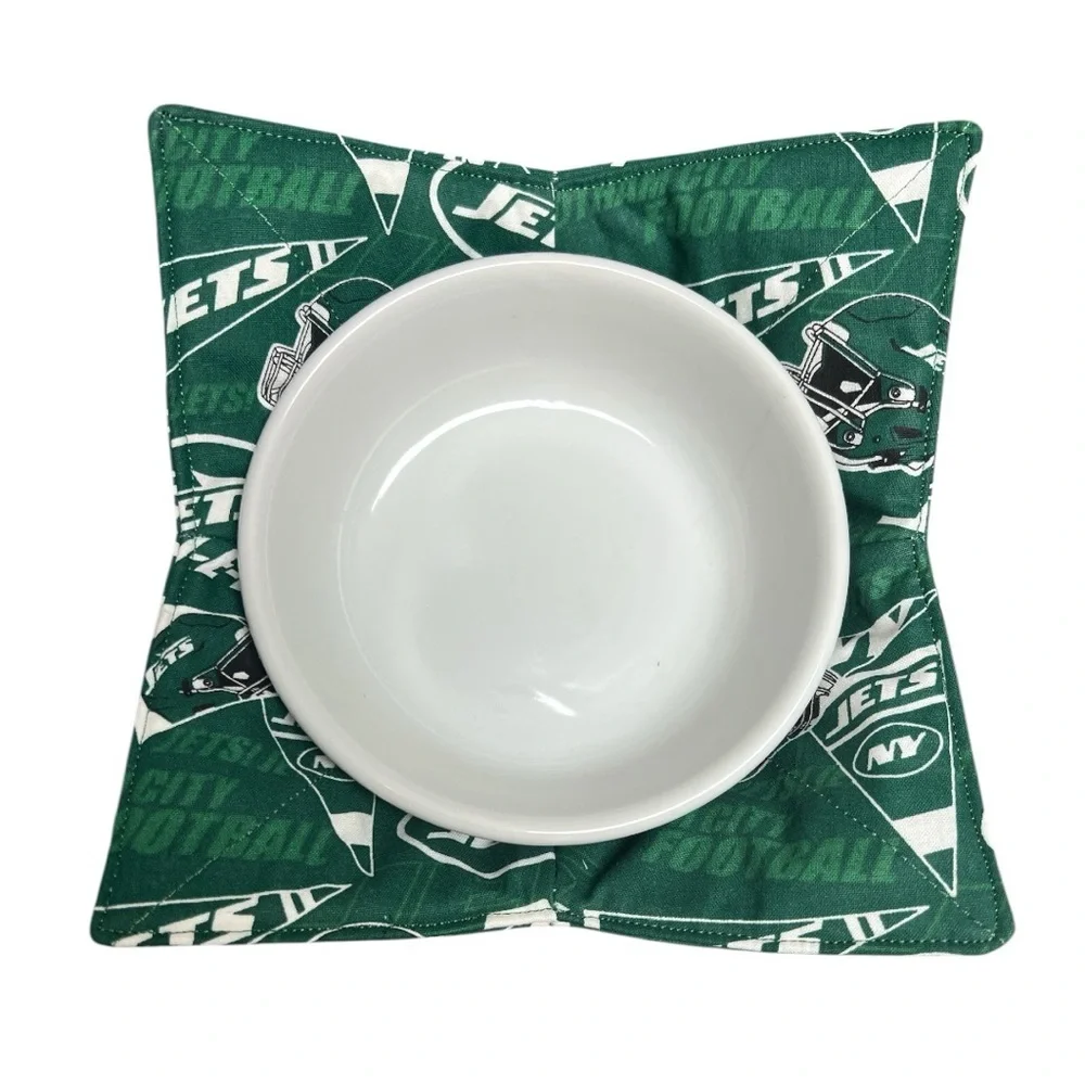 Hand Crafted Bowl Cozy Bowl Holder Microwavable  Cotton NY Jets Green Fabric